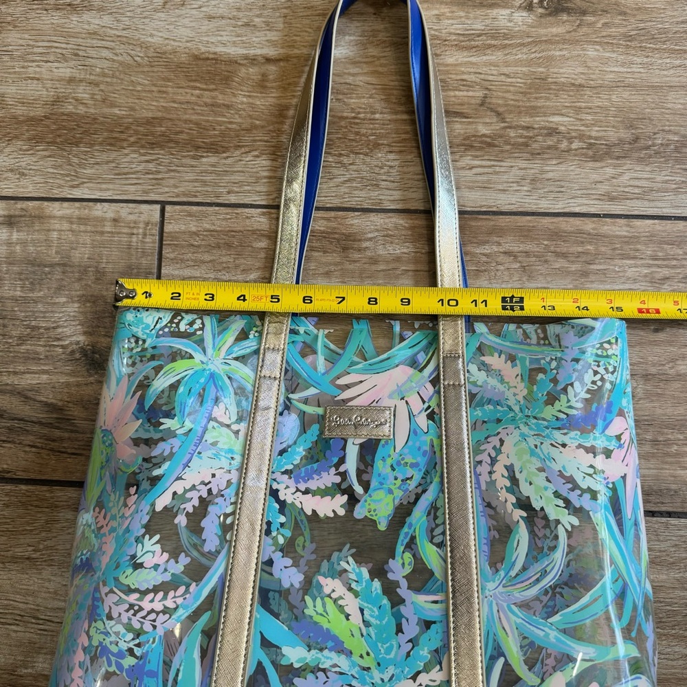 Lilly Pulitzer Clear PVC Sweet Escape Print Tote Flora Beach Bag Gold Trim - Picture 12 of 16